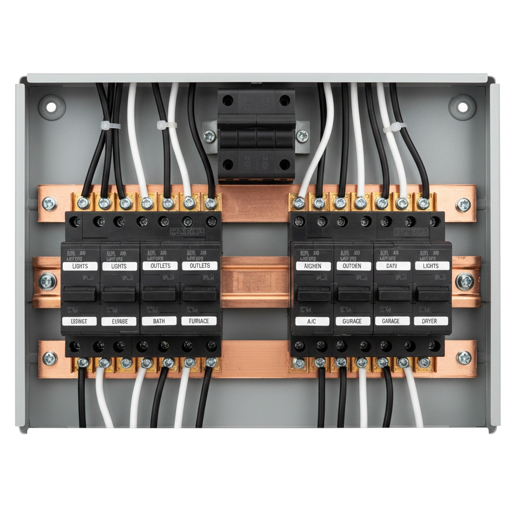 Open residential breaker panel